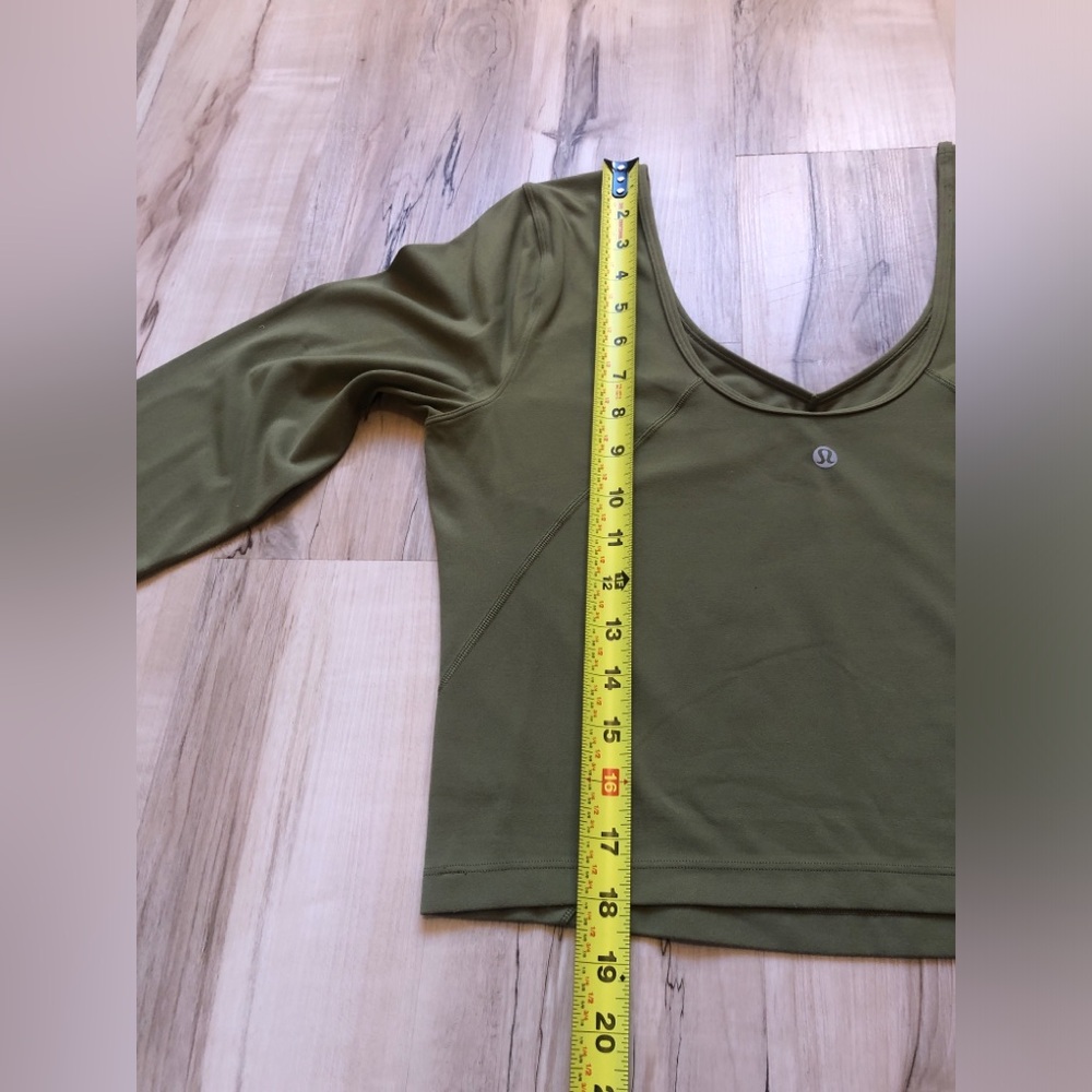 Lululemon Align V-Neck Long Sleeve Crop Top Olive Green Nulu Women's Size 6 - Picture 15 of 15